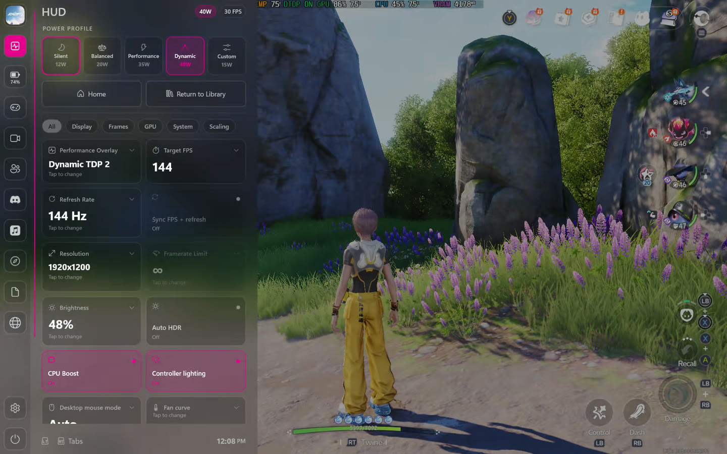 Performance page with power modes