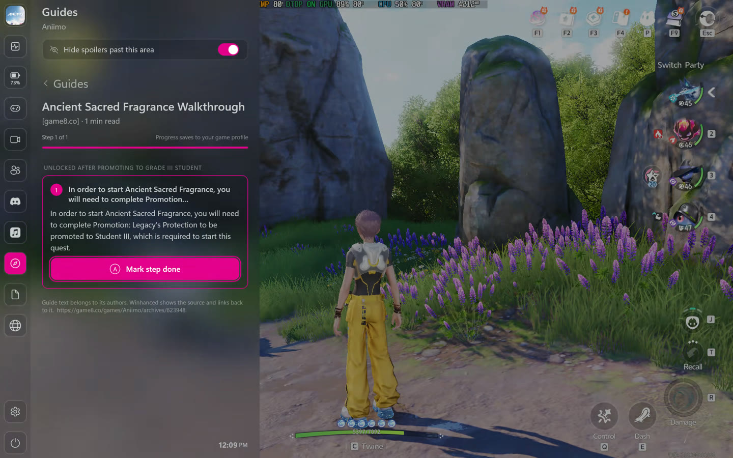 Guides page with a walkthrough step
